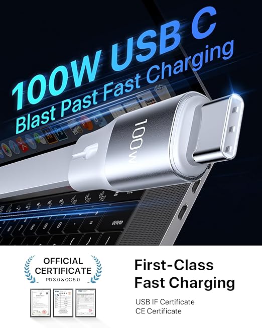 CAFELE 100W Retractable USB-C to USB-C 5A Fast Charging 3-in-1 Cable, Features Magnetic Charging and Overheating Protection, 4.3-Foot USB Type-C for Phone, Notebook, Pad, Watch（White）