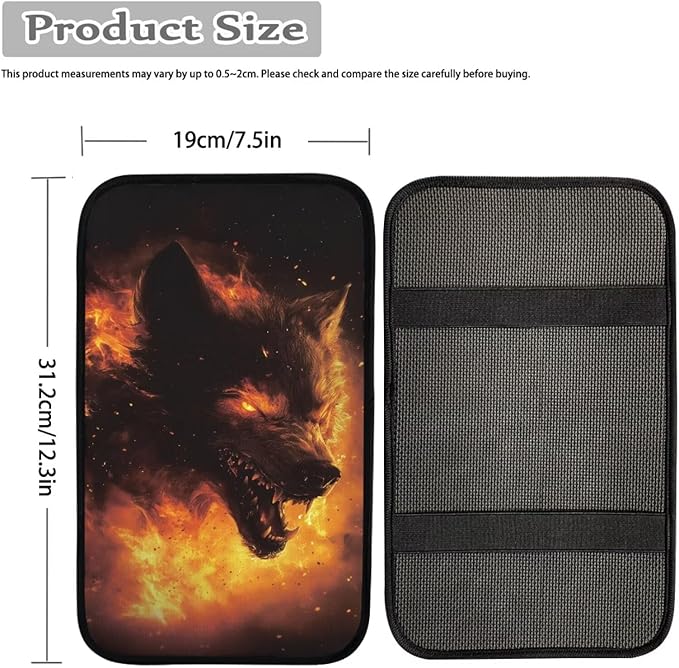 Wolf Print Car Center Console Cover Non Slip Decorative Armrest Cushion Cover for Cars Universal Fit Most Vehicles, Easy to Install