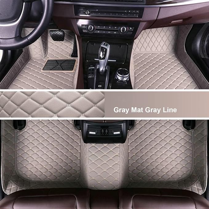 Custom Personalized Floor Mats for Cars - Luxury Full Coverage All Weather Mats, Anti-Slip Leather Mat Set, Fit for 99% of Cars, SUVs & Trucks (Gray, A-Diamond)