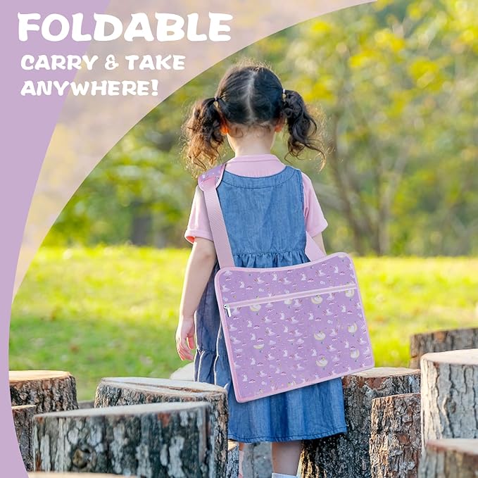 MENZOKE Kids Travel Tray for Toddler Car Seat, Toddler Gift for Girl Activities with Dry Erase Board & iPad Holder Stand, Road Trip Essentials Accessories Lap Tray for Girl as Birthday Gift, Purple