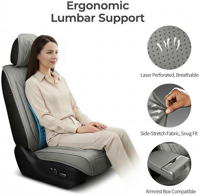 Santa Fe Seat Covers Custom Fit for Hyundai Santa Fe 2007-2026 (Only 5-Seat Version) - Full Set Premium Leather, Waterproof, All-Weather, Airbag Compatible, Only 2 Front seat Covers (Gray)