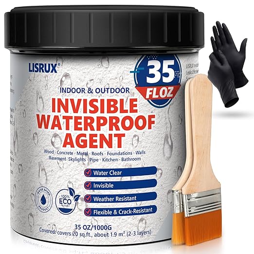 Transparent Waterproof Sealant, 35 Oz Transparent Waterproof Coating for Roof Repair, Walls, Window, Bathroom, Kitchen, Water-Based Clear Sealant, Indoor & Outdoor Invisible Waterproof Agent