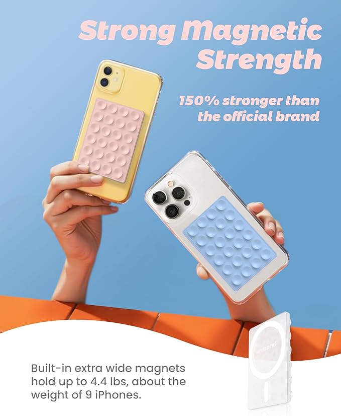 amBand Magnetic Suction Phone Mount for MagSafe Case, Clear Silicone Octo Cup Buddy Sticky Grip Holder for iPhone, Hands-Free Selfie/Video for Tiktok Influencer Content Creator Essentials, Transparent