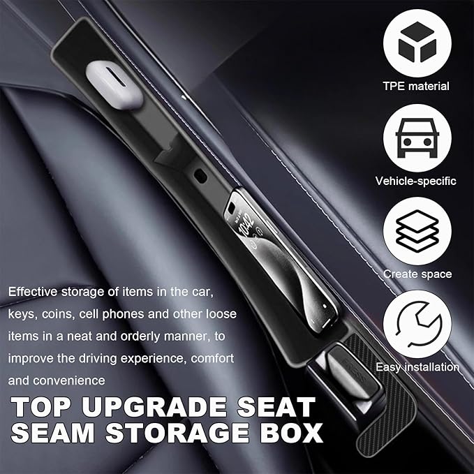 KVAEY 2PCS Car Seat Gap Filler, Automotive Seat Organizer Fill The Gap Between Seat and Console, Universal Car Gap Seat Storage for Phone Wallets and Keys, Car Accessories (Black)