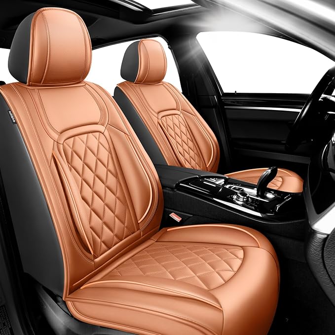 Fit HRV Car Seat Covers Compatible with Honda HRV 2016-2025 2026, Premium Leather Breathable, Wear Resistant, Airbag Compatible, All-Weather Protection & Full Coverage, 2 Front Seat Brown