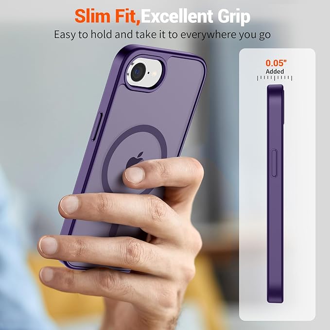 SUPFINE Magnetic for iPhone 17e Case/iPhone 16e Case 2025 (Compatible with MagSafe)(Military Grade Drop Protection) Slim Translucent Matte Shockproof with Anti-Fingerprint Phone Case,Dark Purple