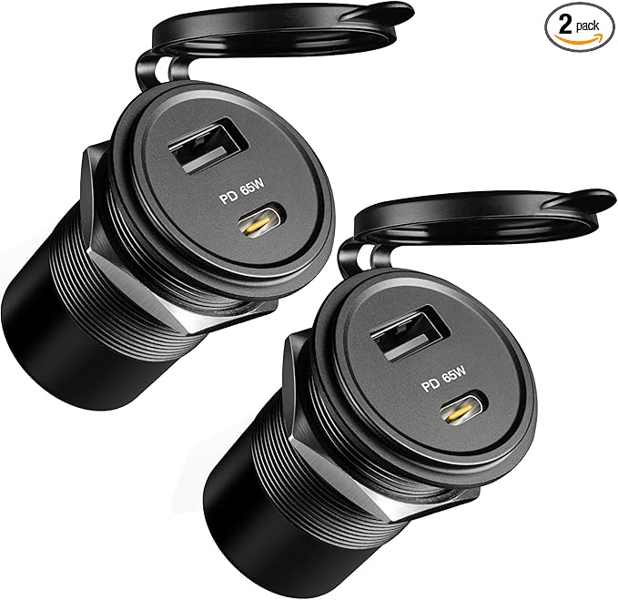 Acegoo 83W 12V USB Outlet PD 65W Type-C QC3.0 18W USB-A Dual Port Fast Charging Socket for Laptop, Waterproof Car Charger Replacement Accessories for RV Camper Trailer Boat Truck Golf (2 Pcs)