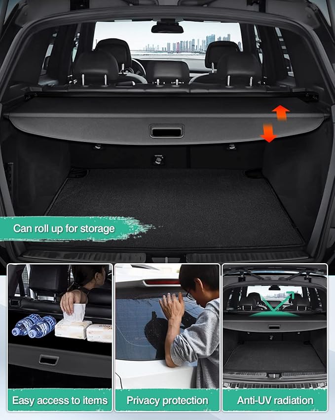 Powerty Retractable Cargo Cover for 2008-2015 Merecedes Benz GLK-Class-Canvas Texture Trunk Cover Privacy Screen Rear Security Shade for GLK Accessories