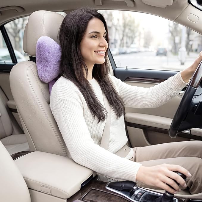 Macarrie 2 Pcs Car Neck Pillow Plush Butterfly Bow Car Headrest Pillow Comfortable Seat Neck Support Cute Head Rest Accessories for Driving Travel Driver Chair Girl Style Interior Decor (Purple)