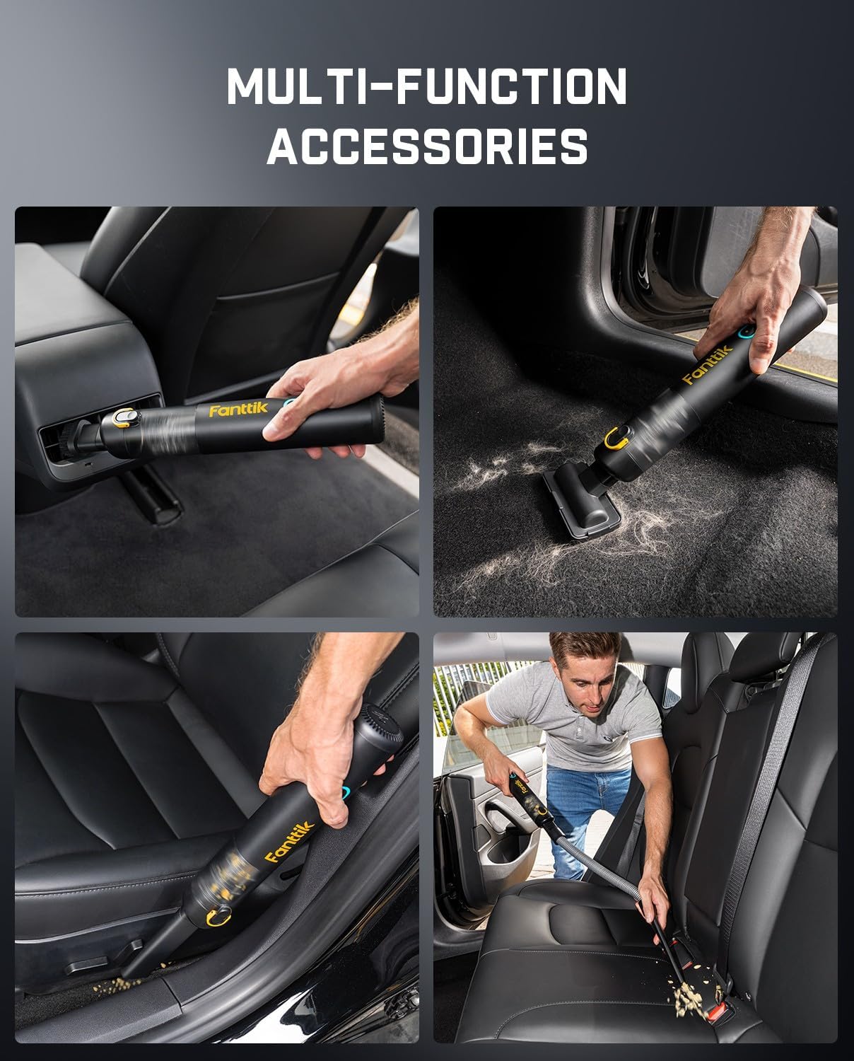 Fanttik Slim V8 Mate Cordless Car Vacuum Suction Power 12000Pa, Portable Mini Vacuum with Flexible Hose and Pet Brush, Type-C Charge, Portable for Car, Office Desk, Keyboards, Black