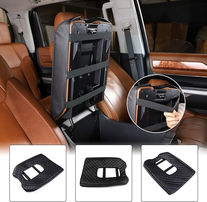 Aunginsy Leather Center Console Armrest Cover Compatible with Toyota Tundra 2014-2021, Car Armrest Pad Seat Box Cover Cushion Lid Scratch Protector Customized Waterproof Plaid Interior Accessories
