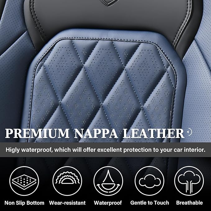 Coverado Leather Seat Covers, Car Seat Covers Full Set, Waterproof Faux Leather Black and Blue Seat Covers, Car Seat Protectors 5 Seats, Automotive Seat Covers Universal Fit for Most Cars SUV Trucks