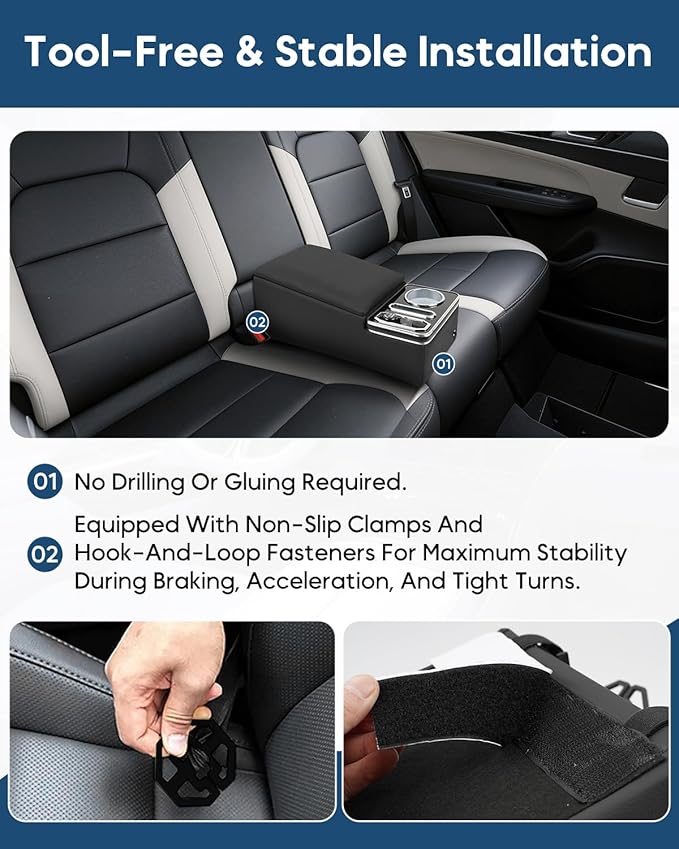 Center Console Organizer for Small SUV, Sedan, Truck, Rear Bench Seat Armrest Organizer with 7-Color Adjustable LED Lighting, Upgraded Automotive Center Storage Box with Fast Phone Charging