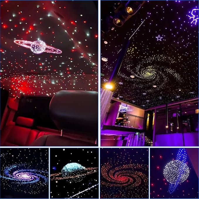 AKEPO 3.2W 6-Hole RGB APP Multiple Color Fiber Optic Lights Kit, Home Car 6.5ft 120pcs of 0.75mm Optical Fiber APP Control Headliner Starlight with Remote and APP Control