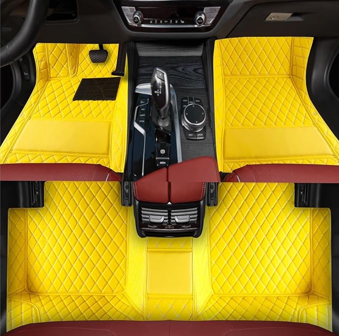 Custom Personalized Floor Mats for Cars，Luxury Full Coverage All Weather Car Floor Mats，Anti-Slip Leather Car Mat Set ，Custom Floor Mats for 99% of Cars, Trucks & SUVs (Yellow)