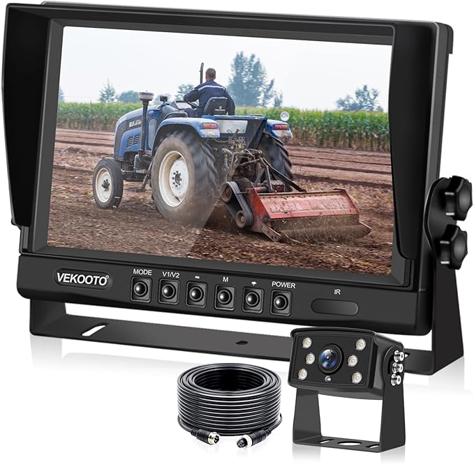 AHD 1080P 9" Reverse Rear View Backup Camera System, Camera with Night Vision Waterproof IP69K Vibration-Proof 20G for Tractor/Truck/RV/Bus/Motorhome/Excavator/Caravan/Skid Steer/Harvester