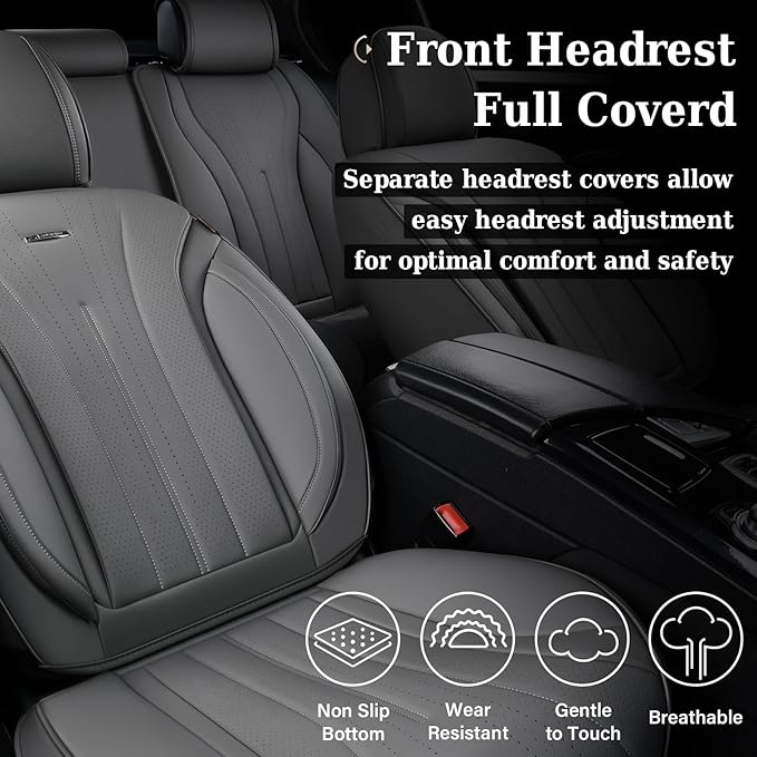 Coverado Gray Car Seat Covers Front Seat, 2 Pack Waterproof Leather Seat Covers, Front Seat Covers for Cars, Breathable Car Seat Protector Universal Front Car Seat Cushion Fit for Most Cars, Trucks
