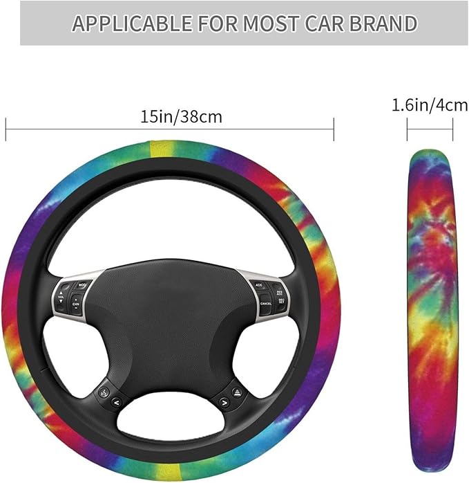 Colorful Tie Dye Universal 15 Inch Steering Wheel Covers Non Slip Neoprene Car Wrap Cover for Adults