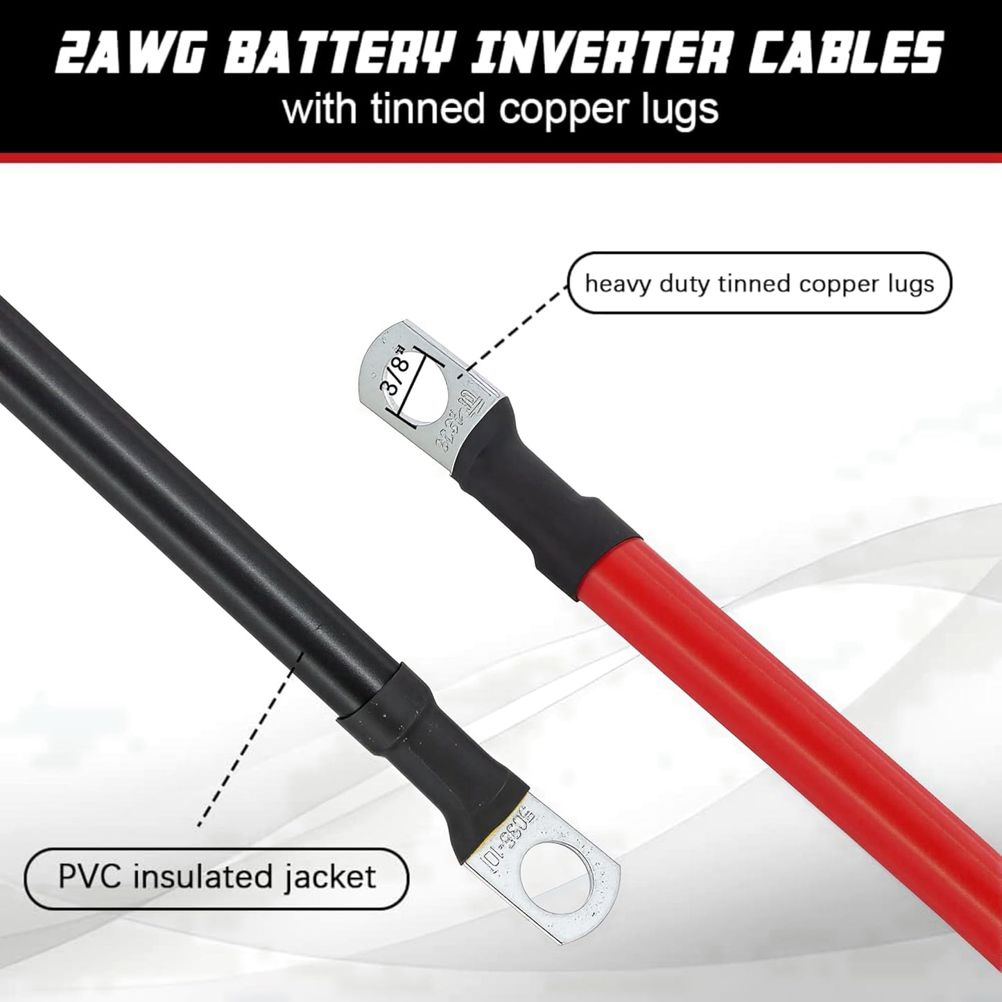 4 AWG Battery Cable 4 Gauge Pure Copper Battery Inverter Cables with 3/8 in Lugs Both Ends Power Inverter Wire Set for Automotive Solar Power Inverter Marine Boat RV Car Motorcycle (1FT)