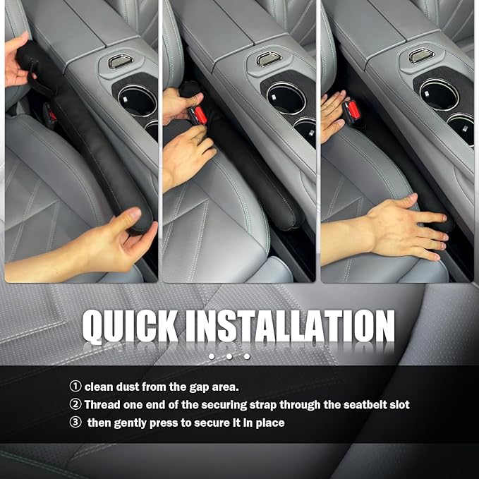 2026 New Car Seat Gap Filler 2 Pack,Leather Seat Gap Filler Strip with Fix Strap to Avoid Items from Falling,Universal Car Seats Gaps Plug Cars Interior Accessories (Off-White)