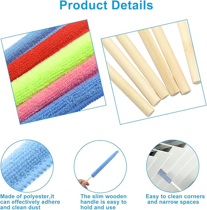 6 Pcs Microfiber Detail Duster Sticks, Mini Duster Crevice Cleaning Tool Kit for Car Air Vents, Home Blinds, Fans, Windows, Small Spaces, Gap Dust Cleaner