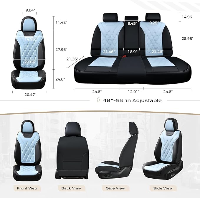 Coverado Car Seat Covers, Front Covers for Cars, Car Seat Cover Front Seats, Automotive Seat Cover, Waterproof, Leather Car Seat Cushion, Universal Interior Seat Protectors for Most Cars Black-Bule