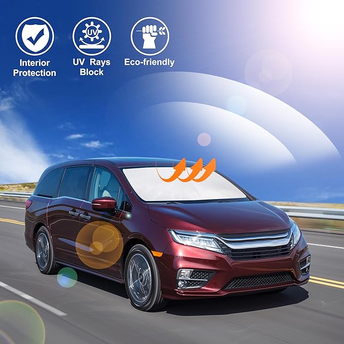 Windshield Sun Shade Custome Fit 2018-2024 2025 2026 Honda Odyssey Accessories LX,EX,EX-L,Touring,Elite Minivan Foldable Window Sunshade Protector Blocks Sun Rays & Heat
