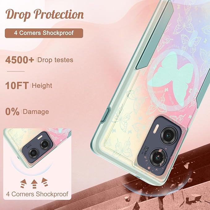 for Moto Edge 2024 Case - Compatible with MagSafe Women Girls Cute Magnetic Protective Phone Cover Girly Kawaii Pretty Butterfly Heavy Duty Shockproof Design for Motorola Moto Edge 2024 Cases