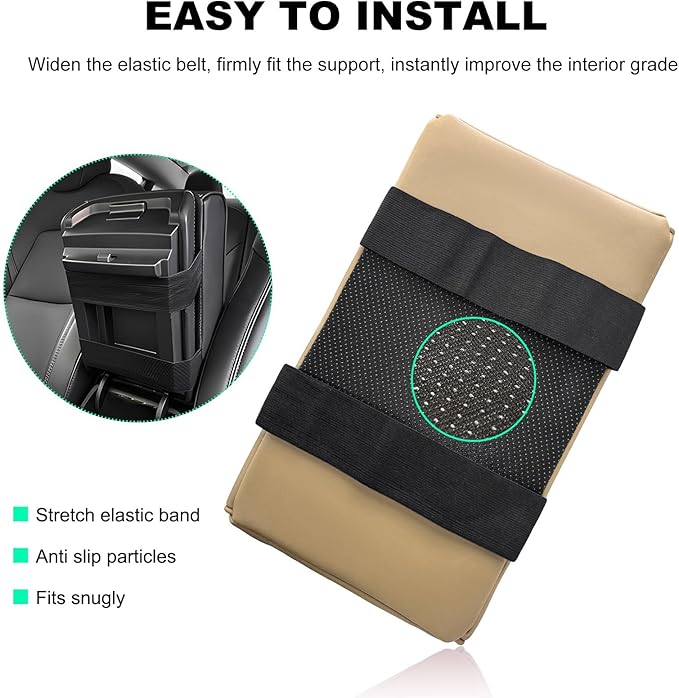 Car Center Console Armrest Pillow, Memory Foam Auto Armrest Box Cover with Cup Holder & Phone Holder, Waterproof Leather Arm Rest Protector Cushion, Interior Car Accessories (Diamond, Beige)