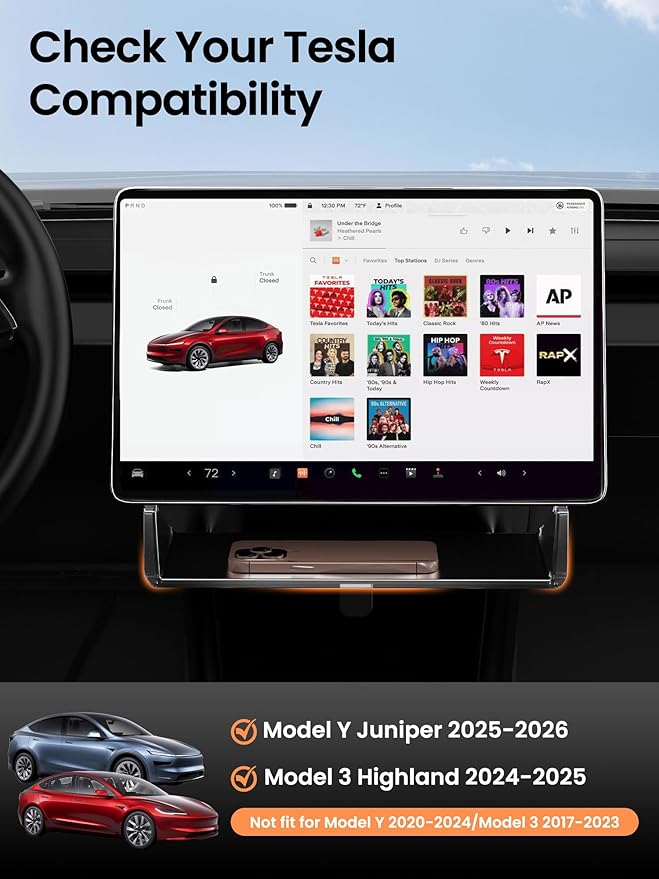 Tesla Model Y Accessories Under Screen Storage Box Compatible with Tesla Model Y Juniper 2025–2026 & Tesla Model 3 Accessories 2024–2026 Concealed Center Console Organizer Tray