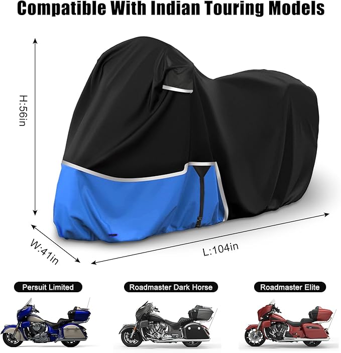 Waterproof Motorcycle Cover Replace for Indian Roadmaster/Pursuit, 420D Oxford Cloth Customized Motorcycle Cover for Snow Rain Dust Protection
