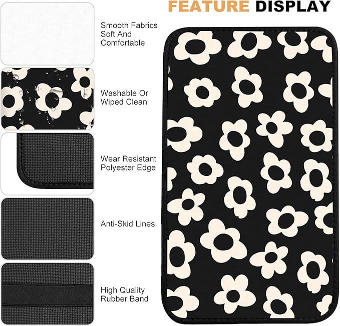Car Center Console Cover,White Flowers Auto Center Console Pad,Armrest Cover Protector for Vehicle SUV Truck Car