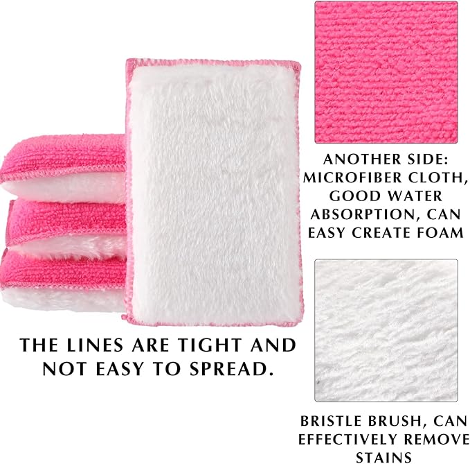 Mudder 12 Pcs Car Interior Scrubbing Sponge 5'' x 3'' Fiber Car Wax Applicator pad Household Cleaning Sponges for Leather Seat Couch Cleaning (Pink White)
