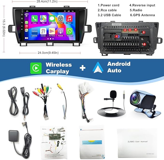 (4G RAM+64G ROM) Car Radio for Toyota Prius 2010-2015,9 Inch Prius Stereo Support Carplay/Android Auto,GPS Navigation& Bluetooth,Backup Camera & SWC