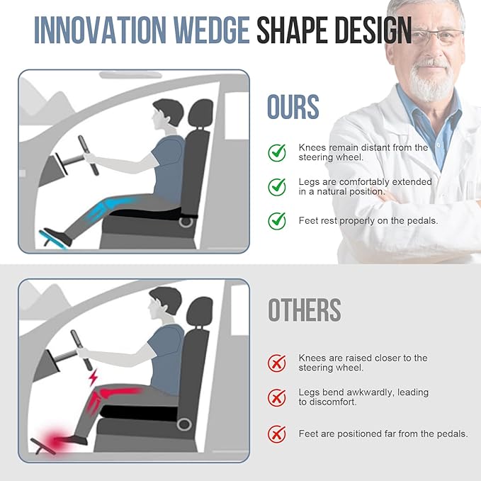 Car Seat Cushion – Memory Foam Car Booster Seat Cushion for Adults – Wedge Design for Driving Height & Comfort – Breathable Mesh Seat Pad for Car Seats with Adjustable Straps
