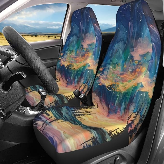 Delerain Car Seat Covers Set 2Pcs, Aurora Borealis Universal Front Car Seats Vehicle Enterior Protector Suitable Fits Most Car Auto SUV Sedan Truck