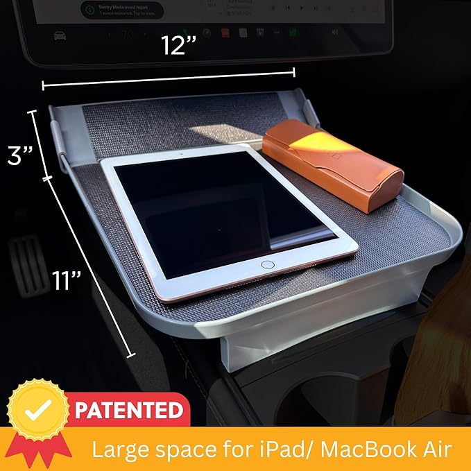 Tesla Model Y Model 3 Accessories 2020 to 2026, Car Eating Food Table Alset Tray, Center Console Organizer, for Autopilot, Road Trips. Anti-Slip Mat for Stability. (Tray ONLY)