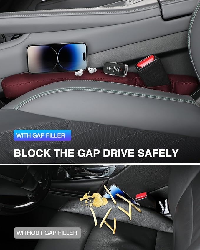 Leather Car Seat Gap Filler Universal for Car Truck SUV to Block The Gap Between Seat and Console Stop Things from Dropping 2 Sets Red, SGF02R