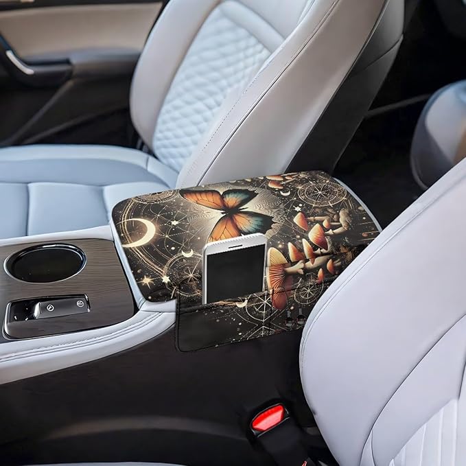 Wanyint Butterfly Mushroom Moon Star Auto Center Console Armrest Cover Non-Slip Soft Armrest Storage Box Mat Scratch Resistant Middle Console Mat Arm Rest Pad Car Interior Decor Accessories