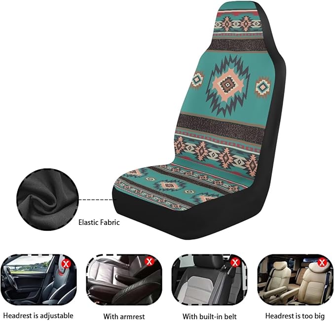 ELEQIN Car Seat Covers Universal High Back Fashion Cushion Protector for Car Truck Suvs,Sedans,Vehicles,Airbag Compatible Front Car Seat Covers 2 Pack Blue Aztec Tribal