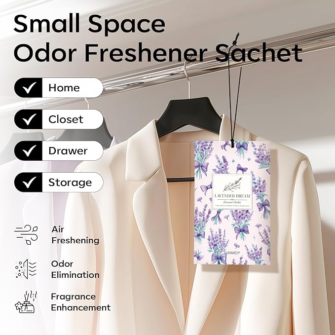 MYARO 20 Pack Lavender Scented Sachets - Drawer & Closet Air Freshener Bags, Natural Odor Eliminator for Car, Home, Bedroom, Office & Travel