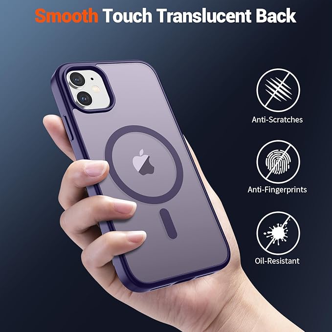 SUPFINE Magnetic for iPhone 11 Phone Case (Compatible with MagSafe) (Military Grade Drop Protection) Translucent Matte Shockproof Phone Cover,Dark Purple
