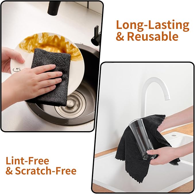 80 Pack Microfiber Cleaning Cloth Roll,Lint Free Rags & Tear Away Reusable Towels Washable Scratch,Ultra Absorbent Dish Rags(12" x 12") for Car Kitchen Home Garage-Black