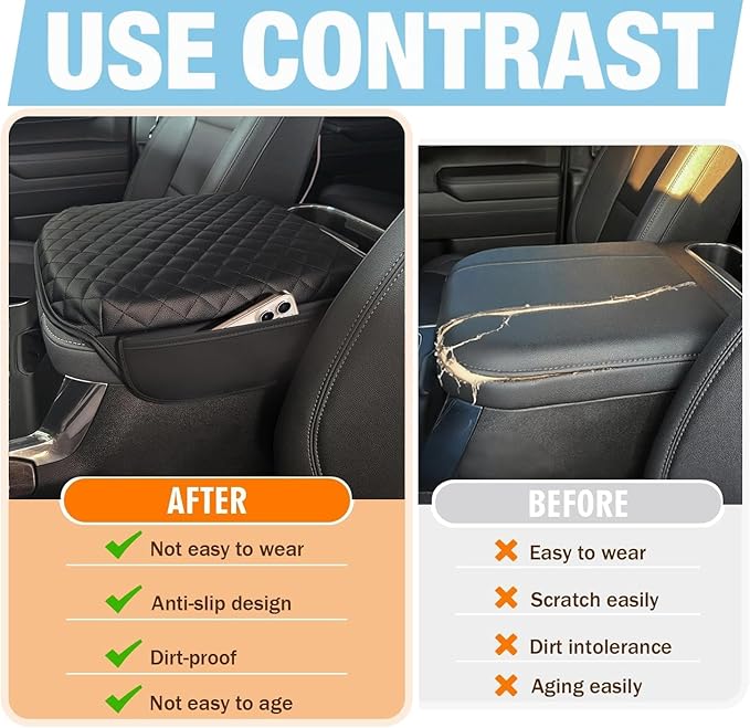 Center Console Armrest Cover for GMC Sierra & Chevy Silverado 2019-2025, Tahoe & Suburban & Yukon 2021-2025, Bucket Seat Thickened Arm Rest Cushion Pad, Anti-Scratch Full Protector Accessories