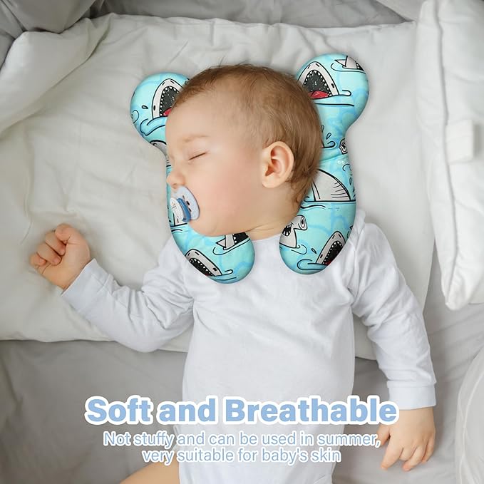 Baby Neck Pillows - Upgraded Toddler Travel Cushion for Toddler Head and Neck, Infant Neck Pillow for Car Plane Stroller Pushchair - Shark B
