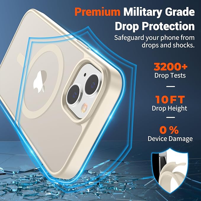 SUPFINE Magnetic for iPhone 14 Case & iPhone 13 Case (Compatible with MagSafe)(Military Grade Drop Protection) Slim Translucent Matte Shockproof Phone Cover,Antique White