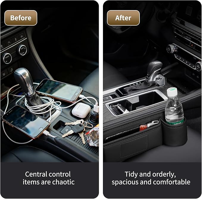 Kwak's Car Seat Gap Filler Organizer (2PC) – Fits 0.2"-1.2" Gap Premium Leather Car Console Organizer for Phone/Keys – Universal Front Seat Organizer for Car SUV Truck (Brown)