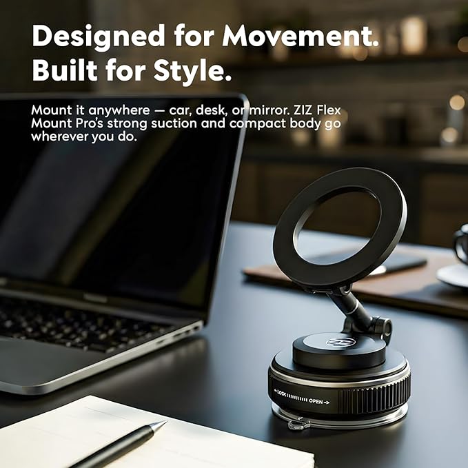 Heavy Duty Magnetic Phone Holder Vacuum Suction Mount Foldable, 360° Adjustable, Car/Office/Gym - Dashboard, Windshield, Window, Mirror, Universal Mount - Magsafe Compatible, iPhone, Samsung, Pixel