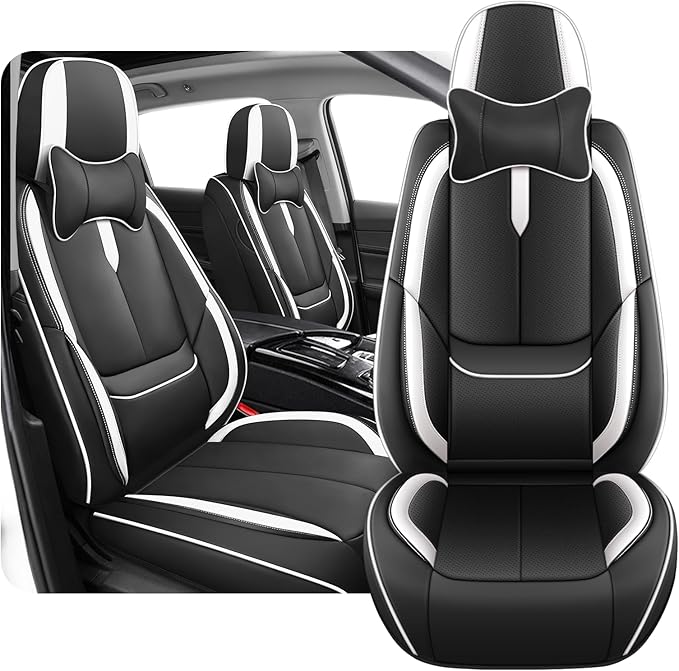 Fit for 98% of Mercedes Benz Car Seat Covers with Headrests, Premium Nappa Leather Seat Cover, Fully Wrapped Protect Modern Style Seat Cover (2-Seat Luxury, Black & White)