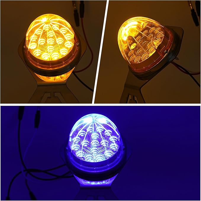 2PCS Turn Signals Bracket Watermelon Light, 17 LED Dual Revolution Amber Turn Signal and Marker to Blue Auxiliary Marker Lights with Watermelon Light Mounting Plate for Trailer Heavy Trucks